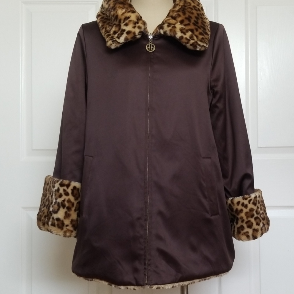 🐆NWOT Dennis Basso Reversable Faux Fur Jacket - Picture 5 of 8